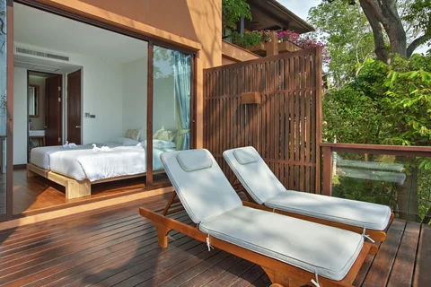 Take in the sea views from your balcony, and the sound of the garden birds