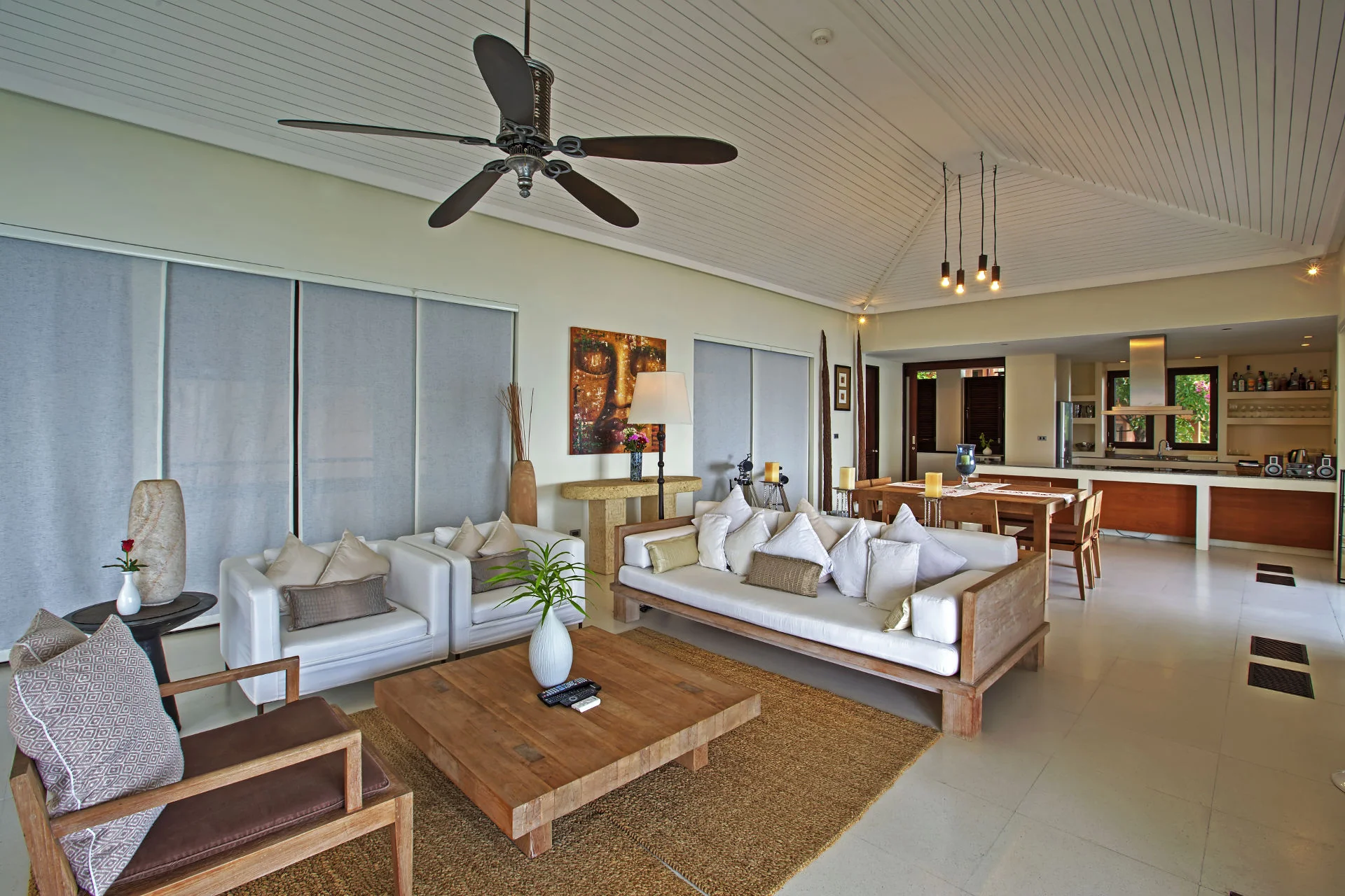 Huge open plan living area with uninterrupted sea views